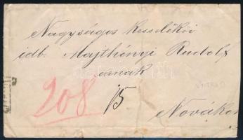 1882 Levél hátoldali 5kr + 10kr bérmentesítéssel / Cover with 5kr + 10kr franking, "NYITRA-NOVÁ...