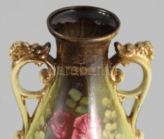 Vintage rózsamintás kétfüles váza, minimális kopással, m: 39 cm