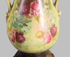 Vintage rózsamintás kétfüles váza, minimális kopással, m: 39 cm