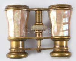 Antik színházi távcső, gyöngyház rárakással, hiánnyal, 10x8 cm