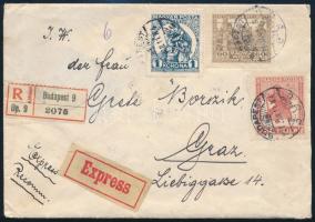 1921 Ajánlott expressz levél Hadifogoly sorral + 7 db hátoldali bélyeggel bérmentesítve / Registered...