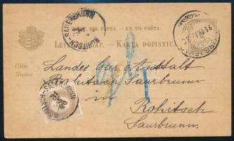1900 2kr díjjegyes levelezőlap 2kr osztrák portóval / PS-card with 2kr Austrian postage due, "D...