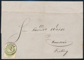 ~1864 3kr helyi levélen (hajtott) / on local cover, "TEMESVÁR / JOSEFSTADT" (folded)