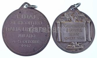 Olaszország 1947-1948. ezüstözött atlétikai díjérem füllel, mellszalag nélkül, az 1947-es milánói, i...