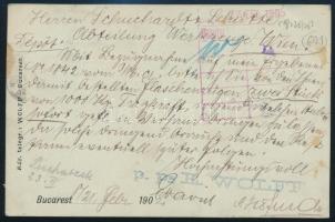 1905 10bani perfin bélyeg levelezőlapon / perfin stamp on postcard "BUCURESTI" - Wien