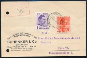1935 1 + 4lei perfin bélyegek levélen / perfin stamps on cover "BUCURESTI" - Wien