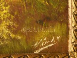 Olvashatatlan jelzéssel: Felröppenő vadkacsák. Olaj, vászon. Dekoratív, sérült fakeretben. 60x80 cm