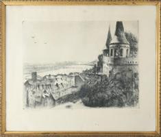 Varga Nándor Lajos (1895-1978): Reggel a Halászbástyán. Rézkarc, papír, jelzett, 29,5x39,5 cm. Apró ...