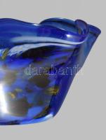 Murano anyagában színezett hutaüveg fodros asztaldísz, hibátlan, d: 20 cm, m: 12 cm