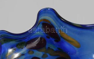 Murano anyagában színezett hutaüveg fodros asztaldísz, hibátlan, d: 20 cm, m: 12 cm