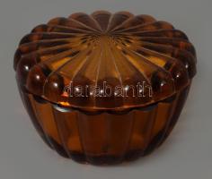 Cseh borostyánszínű ékszeres edény, hibátlan, d: 9,5 cm