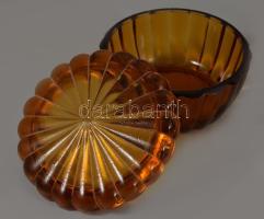 Cseh borostyánszínű ékszeres edény, hibátlan, d: 9,5 cm