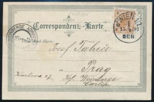 1897 Levelezőlap perfin bélyeggel Prágába / PS-card with perfin stamp, "WIEN" - Prague