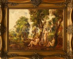 Hermann Lipót (1884-1972): Fürdőző aktok. Olaj, vászon. Jelezve balra lent. Javított. Dekoratív, sér...