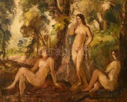 Hermann Lipót (1884-1972): Fürdőző aktok. Olaj, vászon. Jelezve balra lent. Javított. Dekoratív, sér...