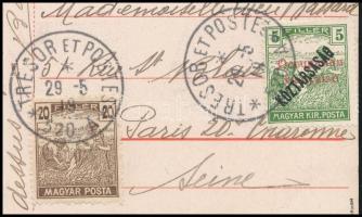 Arad (Francia megszállás) 1919 Vegyes bérmentesítésű képeslap francia katonai bélyegzéssel "TRE...