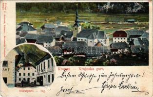 Kranjska Gora, Kronau; Marktplatz / Trg / market square, general view with church. Verlag F. Budinek...
