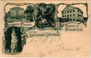 1898 Divaca, Divacca, Divaccia; Villa Lina, Eingang zur Grotte, Tegetthoff Monument, Restaurant. Kor...