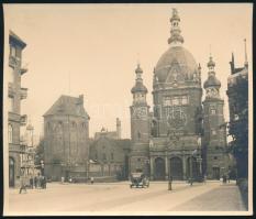 cca 1930 Gdansk (Lengyelország), az 1939-ben lerombolt nagy zsinagóga, hátoldalon német és magyar fe...