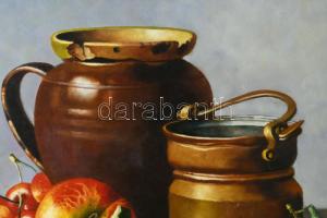 Oláh, Alexander (Oláh István?-): Csendélet. Olaj, falemez, jelzett. Dekoratív fakeretben, 25x30 cm