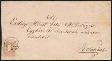 1858 10kr levélen Kolozsvárra / Mi 14 on cover, "MAROS VÁSÁRHELY" - "KLAUSENBURG&quot...