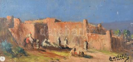 Olvashatatlan jelzéssel (Camille Vailet?): Sivatagi jelenet. Olaj, falemez. Kissé sérült. 15,5x33 cm