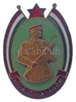 1970 k. "Kiváló Határőr" aranyozott, zománcozott jelvény, csavaros hátlappal (45x33mm) T:AU kopott aranyozás Hungary ~1970 "Kiváló Határőr" (Excellent Border Guard) gilt, enamelled badge with screw back (45x33mm) C:AU worn gilding