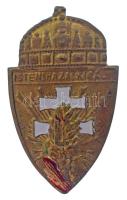 1930-1940 k. "Isten-Haza-Király" részben festett bronz, koronás Levente sapkajelvény (55x32mm) T:XF,VF festés lekopott