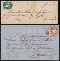 1858 2 db levél: 10kr II. típus + 15kr bérmentesítéssel / Mi 14 + 15 on 2 covers, "PRESSBURG&qu...