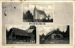 Pohorje, Bachergebirge, Bachern; Sv. Areh, Ruska koca, Planinka / church, tourist houses, villa (fa)