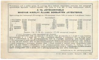 1938. Budapest "Fél-Sorsjegy a 70. Jótékonycélú M. Kir. Állami Sorsjátékra" sorsjegy 1,50 ...