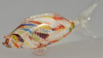 Anyagában színezett iparművész üveghal, hibátlan, h: 25 cm