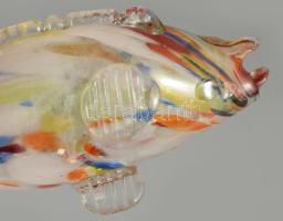 Anyagában színezett iparművész üveghal, hibátlan, h: 25 cm