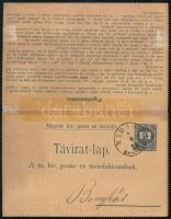 1888 35kr díjjegyes zárt távirat lap Svájcba, 11 szavas (szavanként 4kr azaz 44kr + alapdíj 30kr + 1...
