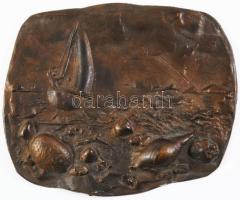 Borsos Miklós (1906-1990): Tengerpart. Bronz plakett, jelzett, 13x16 cm