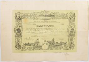 1912 Győr szab. kir. város ipartestülete által kiállított asztalos bizonyítvány (segédlevél), dekoratív grafikával, aláírásokkal, kissé foltos, 47x63 cm
