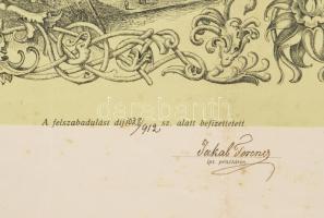 1912 Győr szab. kir. város ipartestülete által kiállított asztalos bizonyítvány (segédlevél), dekora...