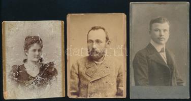 cca 1880-1910 3 db keményhátú portré erdélyi (Kolozsvár, Temesvár) műtermekből, vágott karton, sérül...