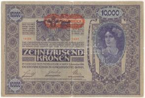 Ausztria 1919. (1918) 10.000K hátlap rajzos, vízszintes "DEUTSCHÖSTERREICH" felülbélyegzéssel, II. kiadás, "1647 16194" T:VG Austria 1919. (1918) 10.000 Kronen with illustrated back, with horizontal "DEUTSCHÖSTERREICH" overprint, 2nd issue, "1647 16194" C:VG Krause P#66