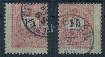 1889 2 db 15kr az ellenkező irányba látványosan elfogazva