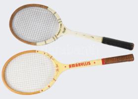 2 darab antik teniszütő, h: 70 cm