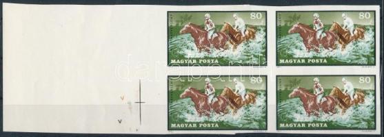 1971 Lósport 80f ívszéli 4-es tömb vágott fázisnyomat gumi nélküli papíron, piros és fekete színnyomat nélkül