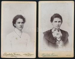 cca 1900 Női portrék, 2 db keményhátú fotó Regetzky Ferenc váci műterméből, 10,5×6,5 cm