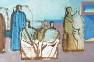 Zoltán Péter Antal (1945-): Alakok tájban, 1976. Olaj, vászon, jelzett, dekoratív fakeretben, 33x76 ...