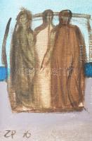 Zoltán Péter Antal (1945-): Alakok tájban, 1976. Olaj, vászon, jelzett, dekoratív fakeretben, 33x76 ...