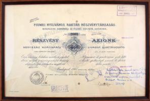 1905. Budapest "Fiumei Nyilvános Raktár Részvénytársaság" részvénye 400K-ról bélyegzésekke...