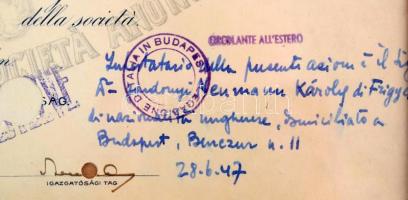 1905. Budapest "Fiumei Nyilvános Raktár Részvénytársaság" részvénye 400K-ról bélyegzésekke...