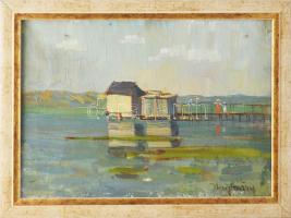 Unghváry jelzéssel (Unghváry Sándor?): Napfényes vízpart. Olaj, vászon, fakeretben, 22x31 cm