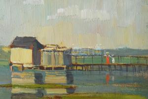 Unghváry jelzéssel (Unghváry Sándor?): Napfényes vízpart. Olaj, vászon, fakeretben, 22x31 cm