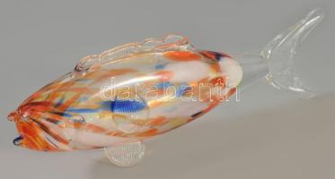Anyagában színezett üveghal, hibátlan, h: 26 cm
